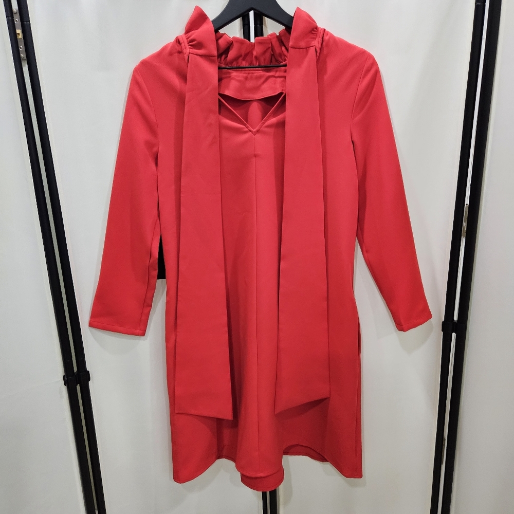 NWT Tuckernuck Daphne Dress Poppy Red Mini Preppy Bowtie Collar Pockets XXS - Picture 7 of 14